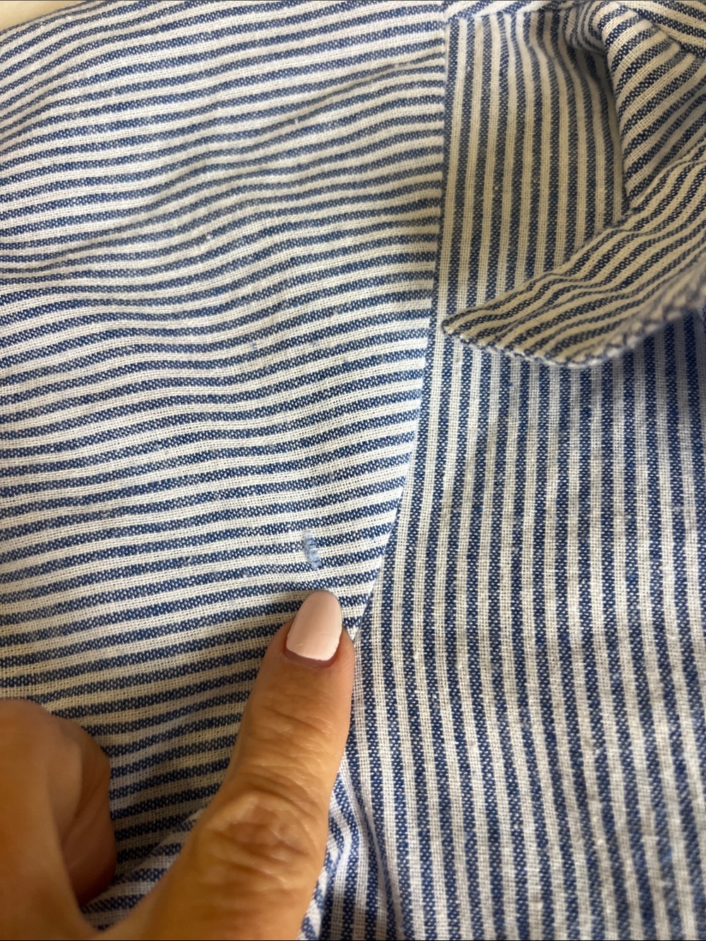 Womens Blue Striped Button-Front Ruffle Hem Dress - Picture 5 of 9